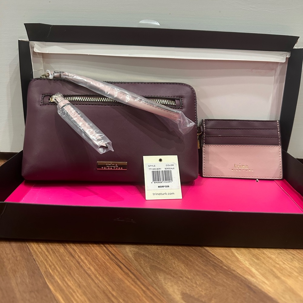 NWT Trina Turk Wristlet and Cardholder Bordeaux and Pink
